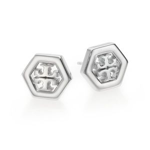 Authentic! Tory Burch Hex Logo Stud Earrings